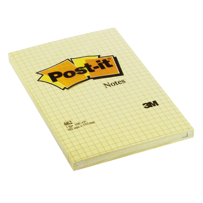 Piezīmju līmlapiņas POST-IT rūtiņu, 102x152mm, dzeltenas