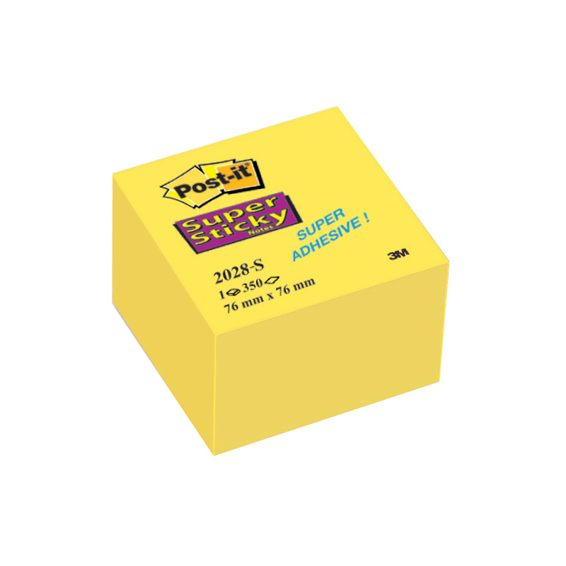 Piezīmju līmlapiņu kubs POST-IT SUPER STICKY, 76x76mm, dzeltens