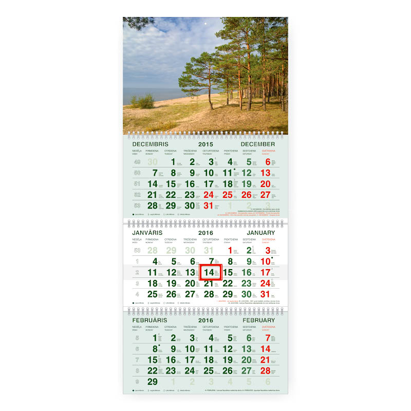 Sienas kalendārs 2022 gadam Mobile Serviss Standart, četrdaļīgs ar metāla spirālēm, Vārpa (Nr.13), pelēkas lapas