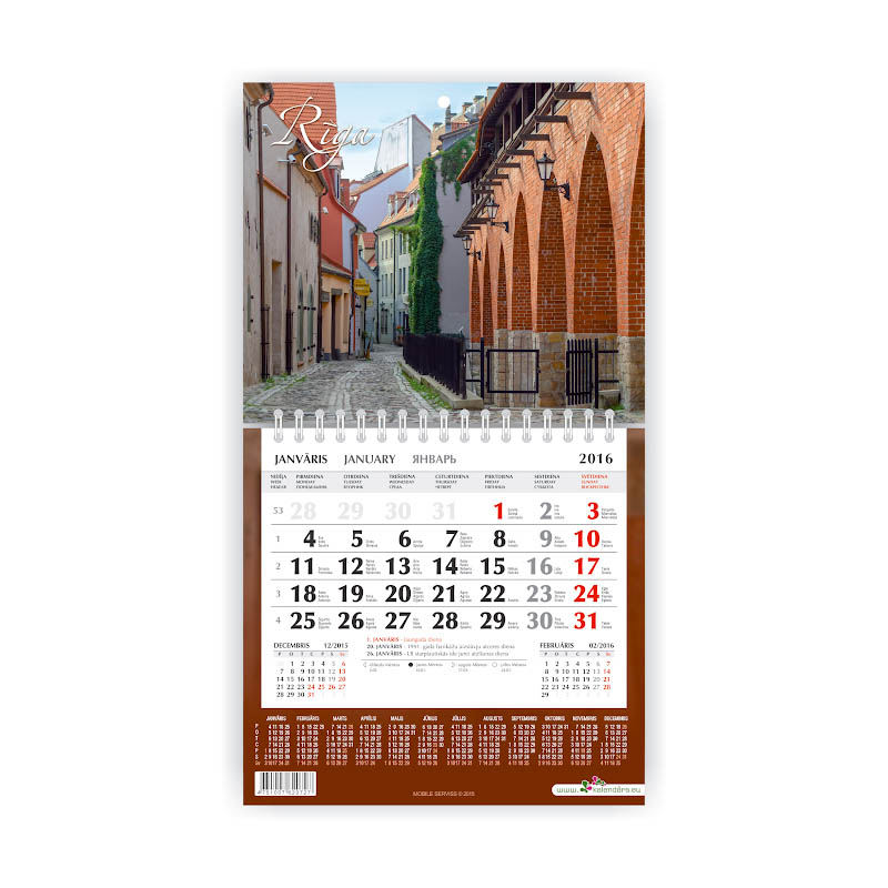 Sienas kalendārs 2022 gadam Mobile Serviss Mini, divdaļīgs ar metāla spirāli, Vasaras ziedi(2 dizains)