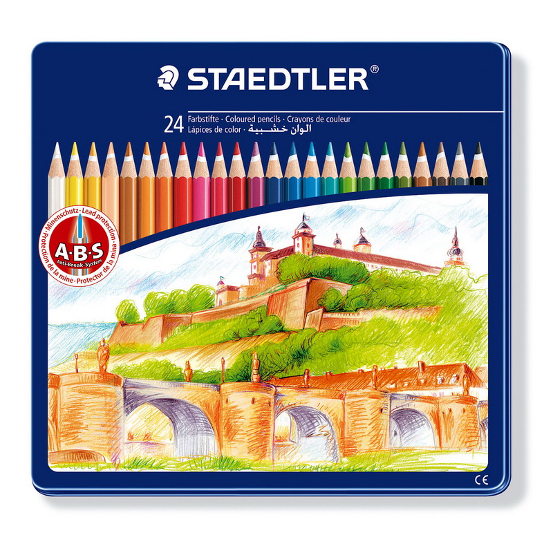 Krāsainie zīmuļi Staedtler Noris Club 145 Castle, 24 krāsas, metāla kastē