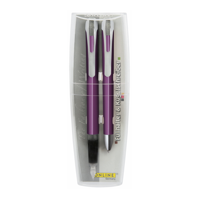 Rakstāmlietu komplekts: tintes un lodīšu pildspalva ONLINE Soft  violets korpuss
