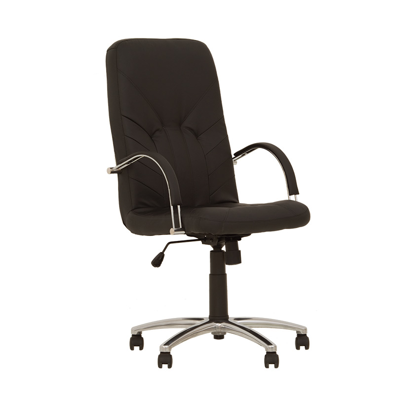 Biroja krēsls NOWY STYL MANAGER STEEL Chrome RD1 melnas ādas imitācija