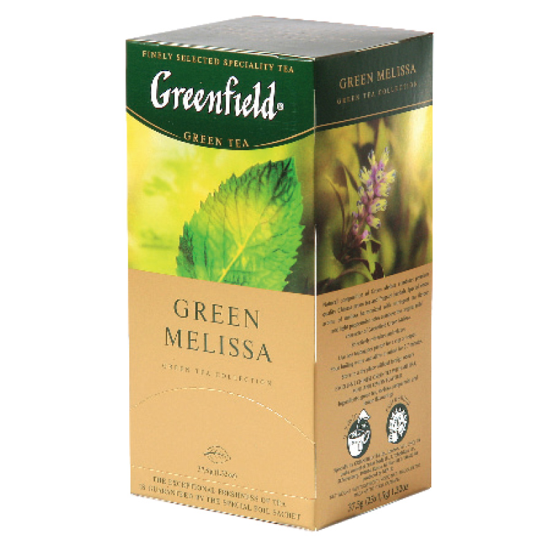 Zaļā tēja GREENFIELD GREEN MELISSA, 25 x 1.5 g maisiņi paciņā